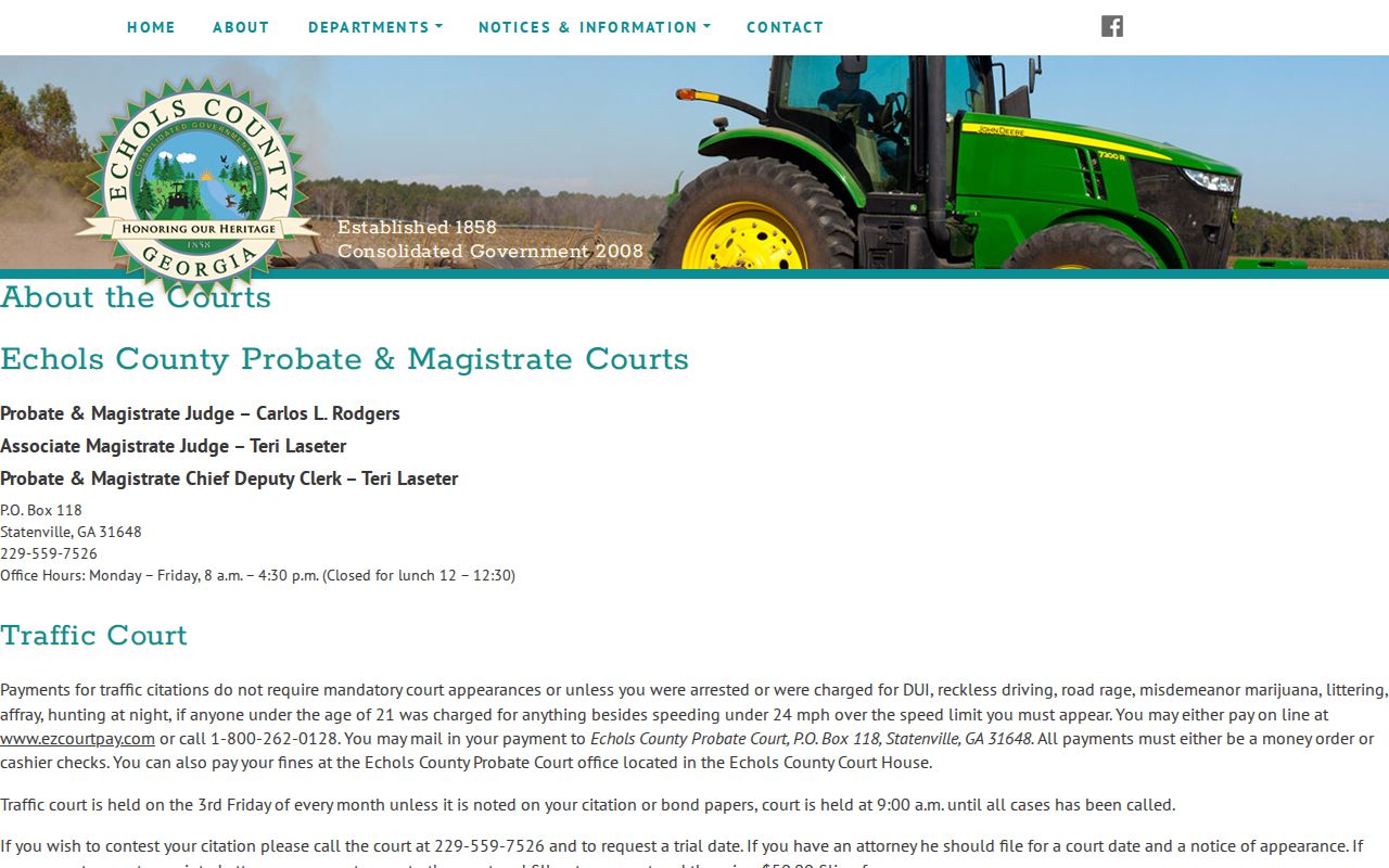 Echols County Probate and Magistrate Court release record contact page